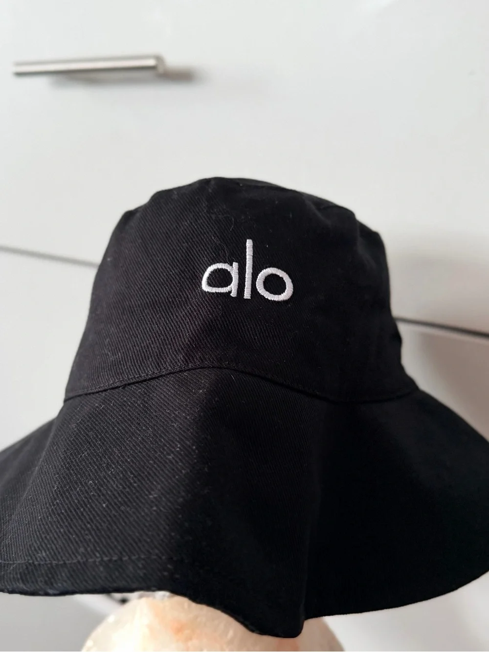 ALO Yoga Black Bucket Hat with White Embroidered Logo